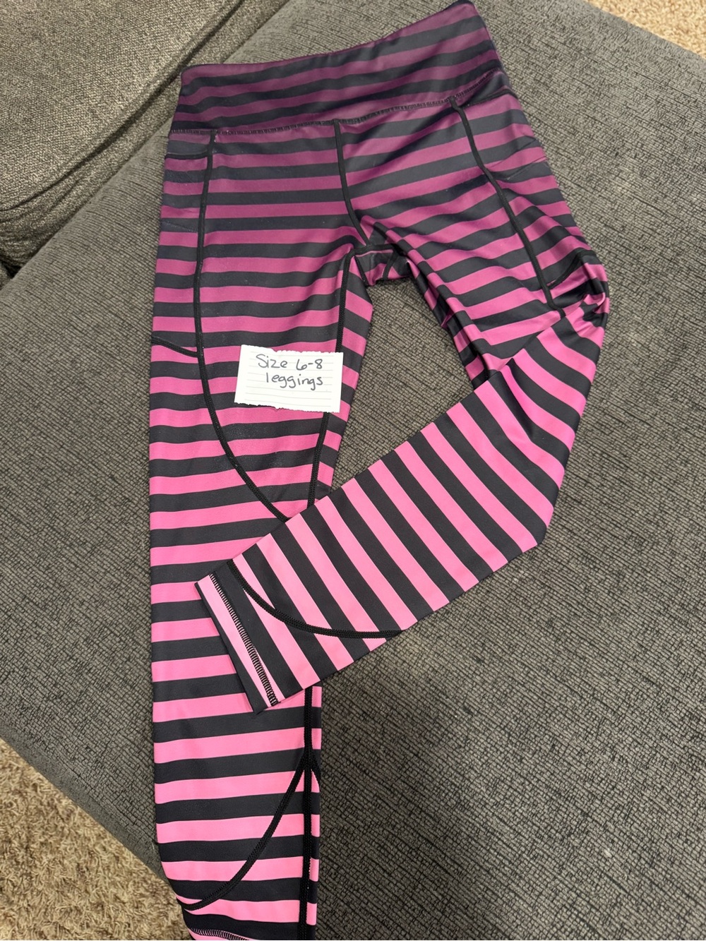 Striped Pink and Black Performance Leggings for Women